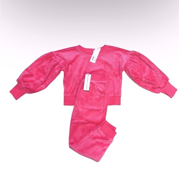 Janie & Jack Hot Pink Velour Bubble Sleeve Crop Sweatshirt Jogger Set